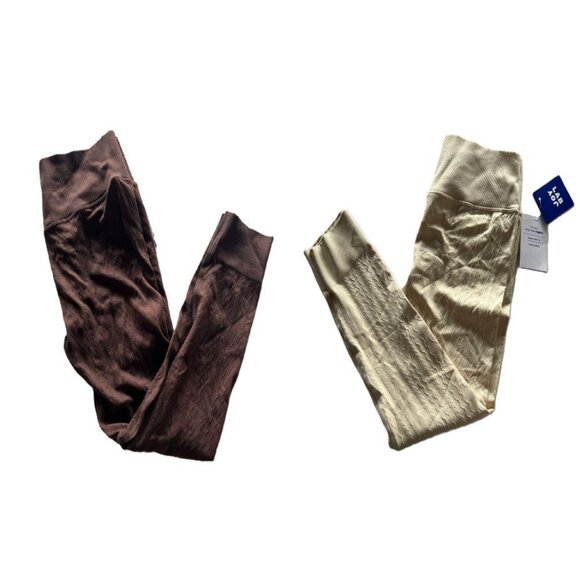 JoyLab Women's Seamless Cable Knit 7/8 Leggings Brown/Ivory Size XL 2Pk - Picture 1 of 8